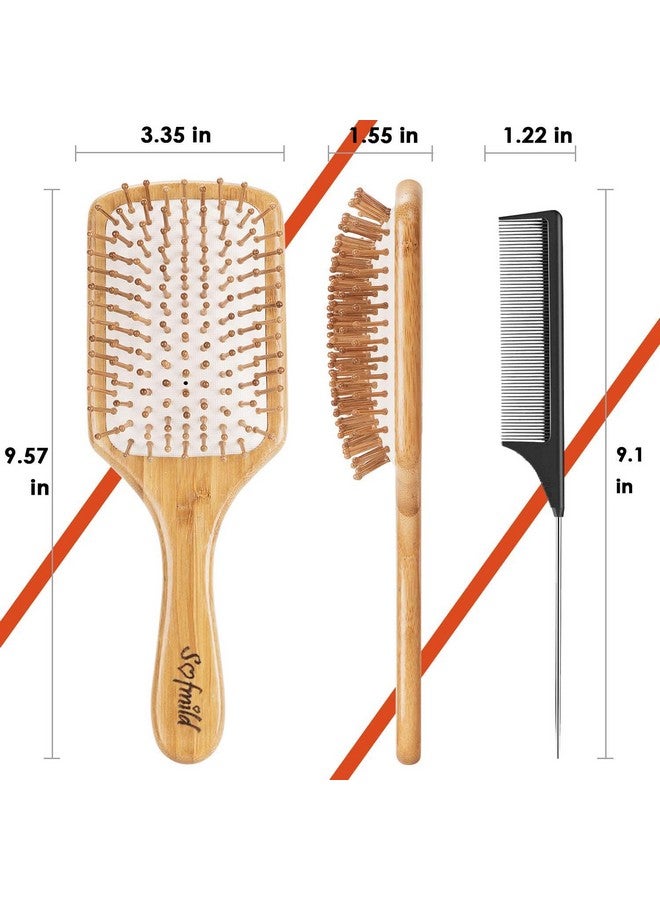 Sofmild Hair Brushnatural Wooden Bamboo Brush And Detangle Tail Comb Instead Of Brush Cleaner Tool Eco Friendly Paddle Hairbrush For Women Men And Kids Make Thin Long Curly Hair Health And Massage Scalp - Image 3