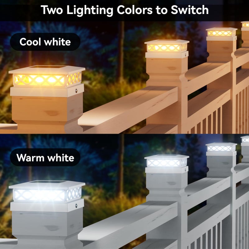 TopVelo 6 Packs Solar Post Cap Lights for Fence and Deck â€“ Auto On/Off Outdoor Lighting, 2 Color Modes with 16 LEDs, Fits 4x4 5x5 6x6 Posts (White) - Image 2
