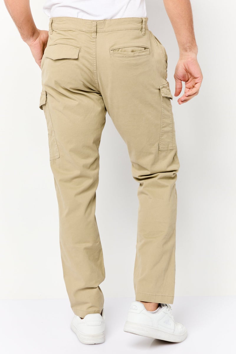 833 POLICE Men Slim Fit Plain Cargo Pants, Beige - Image 2