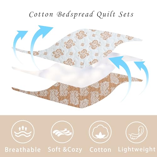 AJOCCI Terracotta Comforter Set, Paisley King Size Comforter Set,Cotton Quilt King Size, Orange Gray Quilt Set Bedding Set, Soft Striped Bedspread Set King All Season 3 Piece - Image 4