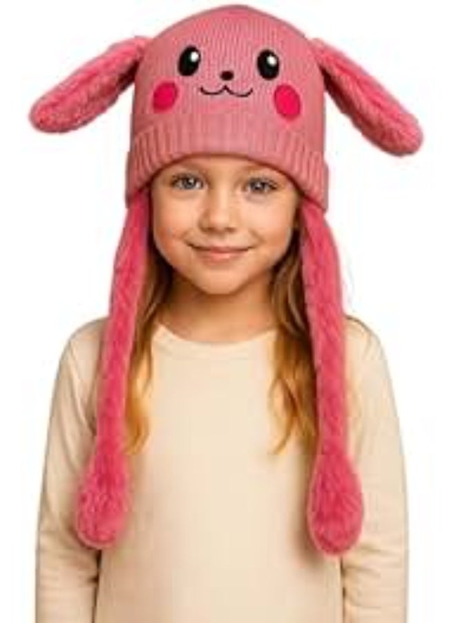 Children's winter hat 🐰❄️ Cute bunny design with soft ears and two pom-poms on the sides, warm and comfortable for the cold season.
