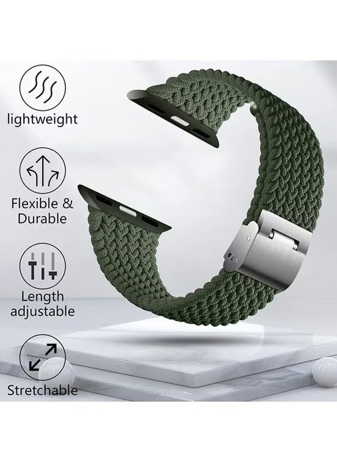 Braided Solo Loop Stretchy Strap Compatible With Apple Watch Band SE 38/40/41mm iWatch Series 7/6/5/4/3/2/1 Soft and Breathable Elastic Wristband Green
