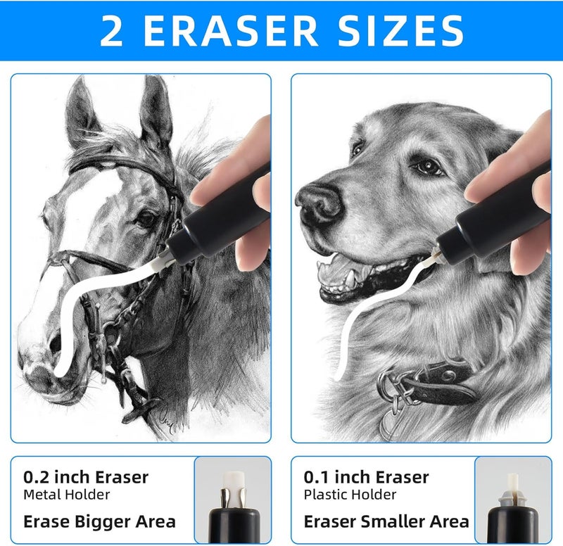 tenwin Battery Operated Pencil Eraser, Electric Eraser Kit with 2 Different Eraser Sizes, Ideal for Sketching, Drafting, Drawing (Black) - Image 5