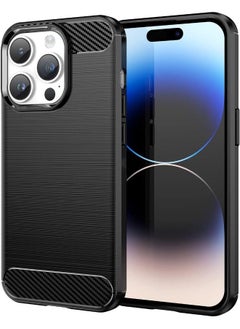 iPhone 15 Pro Max Case with Brushed Carbon Fiber Texture, Fashion Shock-Absorption Anti-Drop Flexible TPU Bumper Soft Rubber Protective Phone Case Cove for Apple iPhone 15 Pro Max, Black