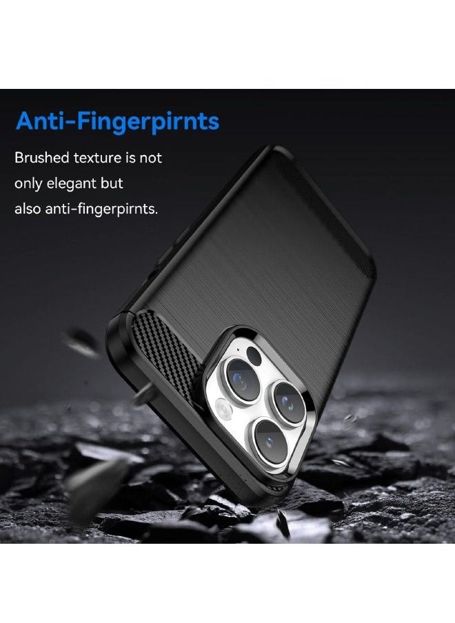 RUGGED SHIELD - iPhone 15 Pro Max Case with Brushed Carbon Fiber Texture, Fashion Shock-Absorption Anti-Drop Flexible TPU Bumper Soft Rubber Protective Phone Case Cove for Apple iPhone 15 Pro Max, Black - Image 1