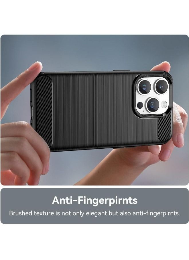RUGGED SHIELD - iPhone 15 Pro Max Case with Brushed Carbon Fiber Texture, Fashion Shock-Absorption Anti-Drop Flexible TPU Bumper Soft Rubber Protective Phone Case Cove for Apple iPhone 15 Pro Max, Black - Image 1