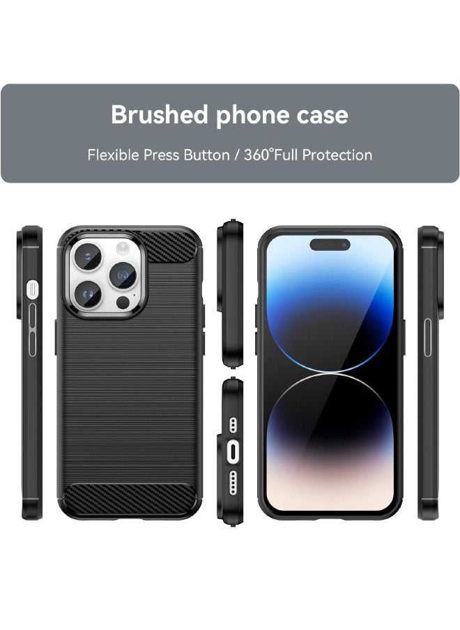 RUGGED SHIELD - iPhone 15 Pro Max Case with Brushed Carbon Fiber Texture, Fashion Shock-Absorption Anti-Drop Flexible TPU Bumper Soft Rubber Protective Phone Case Cove for Apple iPhone 15 Pro Max, Black - Image 1