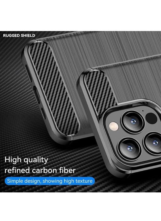 RUGGED SHIELD - iPhone 15 Pro Max Case with Brushed Carbon Fiber Texture, Fashion Shock-Absorption Anti-Drop Flexible TPU Bumper Soft Rubber Protective Phone Case Cove for Apple iPhone 15 Pro Max, Black - Image 1