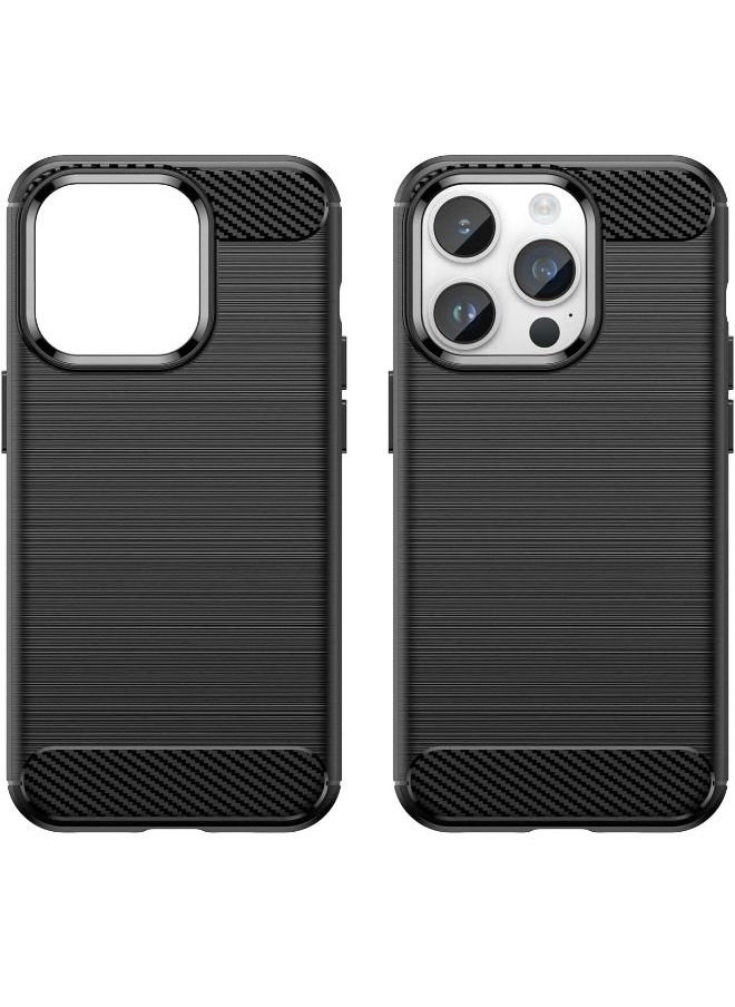 RUGGED SHIELD - iPhone 15 Pro Max Case with Brushed Carbon Fiber Texture, Fashion Shock-Absorption Anti-Drop Flexible TPU Bumper Soft Rubber Protective Phone Case Cove for Apple iPhone 15 Pro Max, Black - Image 1