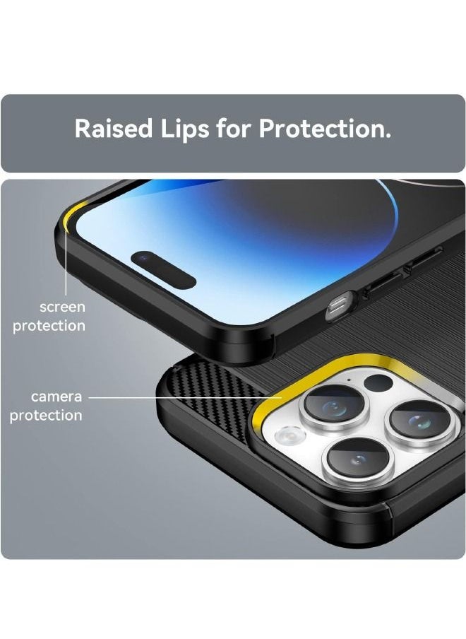 RUGGED SHIELD - iPhone 15 Pro Max Case with Brushed Carbon Fiber Texture, Fashion Shock-Absorption Anti-Drop Flexible TPU Bumper Soft Rubber Protective Phone Case Cove for Apple iPhone 15 Pro Max, Black - Image 1