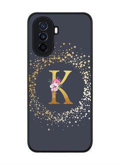 Stylizedd Rugged Black edge case for Huawei Nova Y70  Slim fit Soft Case Flexible Rubber Edges Anti Drop TPU Gel Thin Cover - Custom Monogram Initial Letter Floral Pattern Alphabet - K (Grey )  - Image 1