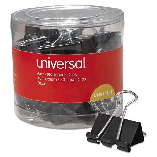 Universal Binder Clips with Storage Tub, (50) Small (0.75"), (10) Medium (1.25"), Black/Silver - Image 2