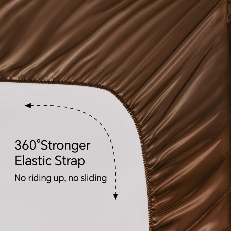 BEDELITE Satin Sheets Queen Size Bed Set, Luxury Soft Brown Silky Sheets for Hair and Skin, Similar to Silk Bed Sheets Set 4 Pieces with 1 Deep Pocket Fitted Sheet, 1 Flat Sheet, and 2 Pillowcases - Image 5