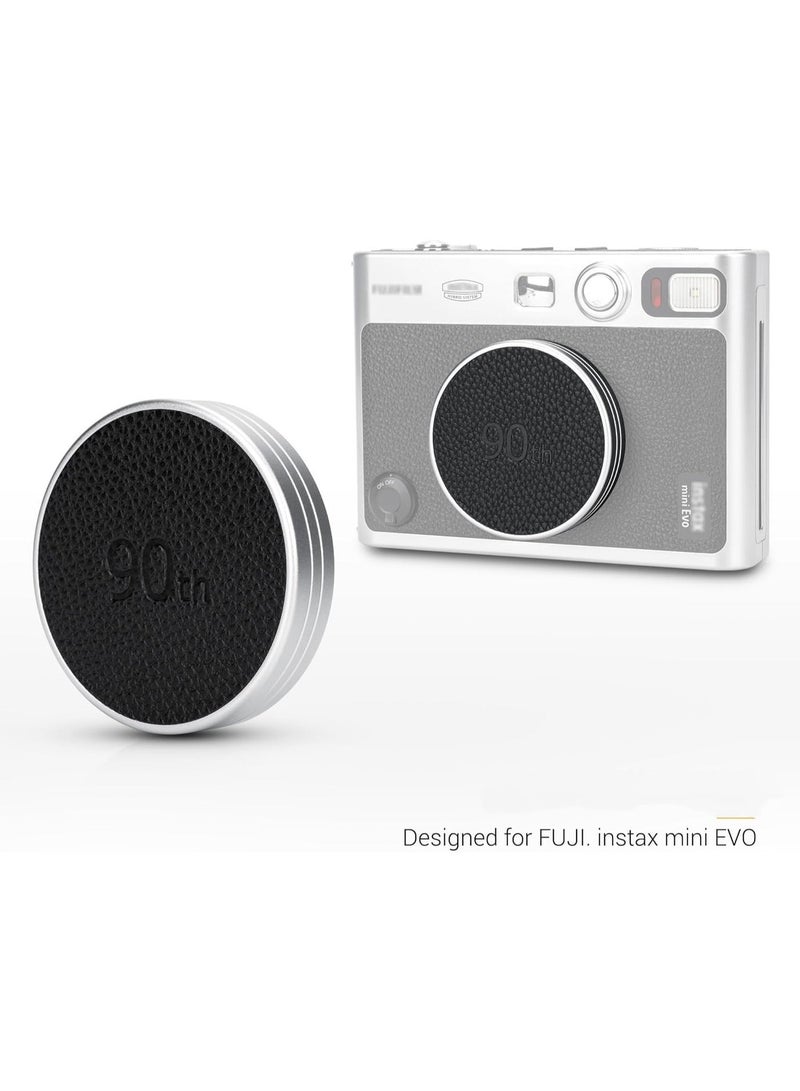 JJC Retro Leather Lens Cap for Fujifilm Instax Mini EVO,  Dustproof Anti-Scratches Camera Lens Cover with Soft EVA Interior, Aluminum Alloy Lens Protective Cover for Fuji Mini Evo Lens Instant Camera Accessories, Leather Black - Image 2