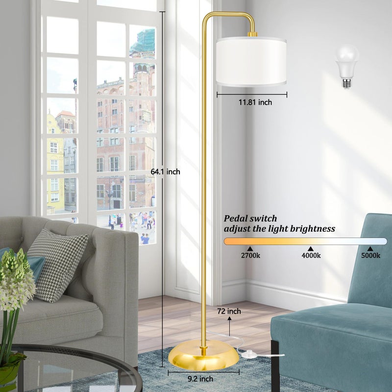 PARTPHONER [Upgraded] LED Floor Lamp for Living Room, 3 Color Temperature Floor Lamp with Foot Switch Modern Standing Lamp Tall Pole Floor Reading Lamp for Bedroom, Study Room, Office, 9W Bulb Included, Gold - Image 4
