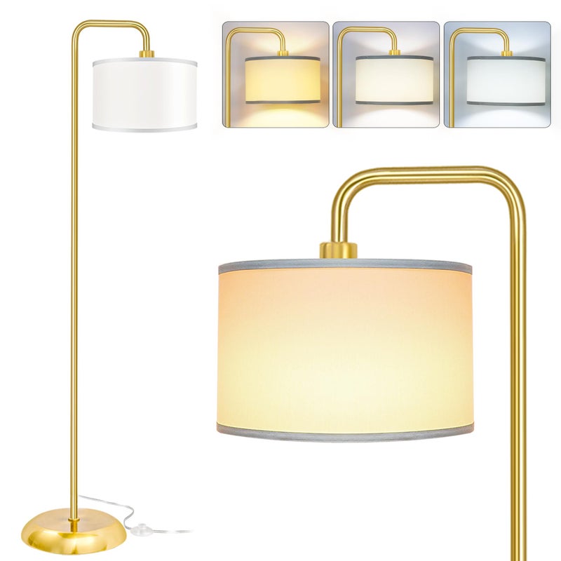 PARTPHONER [Upgraded] LED Floor Lamp for Living Room, 3 Color Temperature Floor Lamp with Foot Switch Modern Standing Lamp Tall Pole Floor Reading Lamp for Bedroom, Study Room, Office, 9W Bulb Included, Gold - Image 1