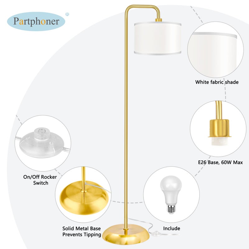 PARTPHONER [Upgraded] LED Floor Lamp for Living Room, 3 Color Temperature Floor Lamp with Foot Switch Modern Standing Lamp Tall Pole Floor Reading Lamp for Bedroom, Study Room, Office, 9W Bulb Included, Gold - Image 5