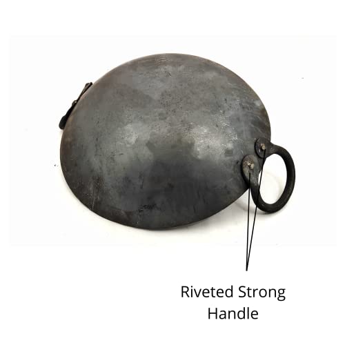 NYRA® Natural Traditional Black Iron Kadhai for Cooking Handmade Heavy Base Loha Kadai Lokhand/Lokhandi with Handle (Large - 2 LTR) - Image 5