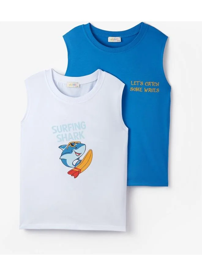 جون June Boy 2-Pack Tank Top White - Dark Blue