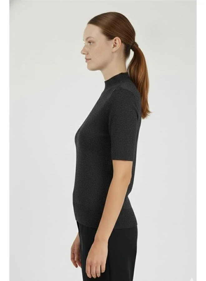 Mısırlı 1951 Dark Grey Half-Neck Short Sleeve Women's Sweater