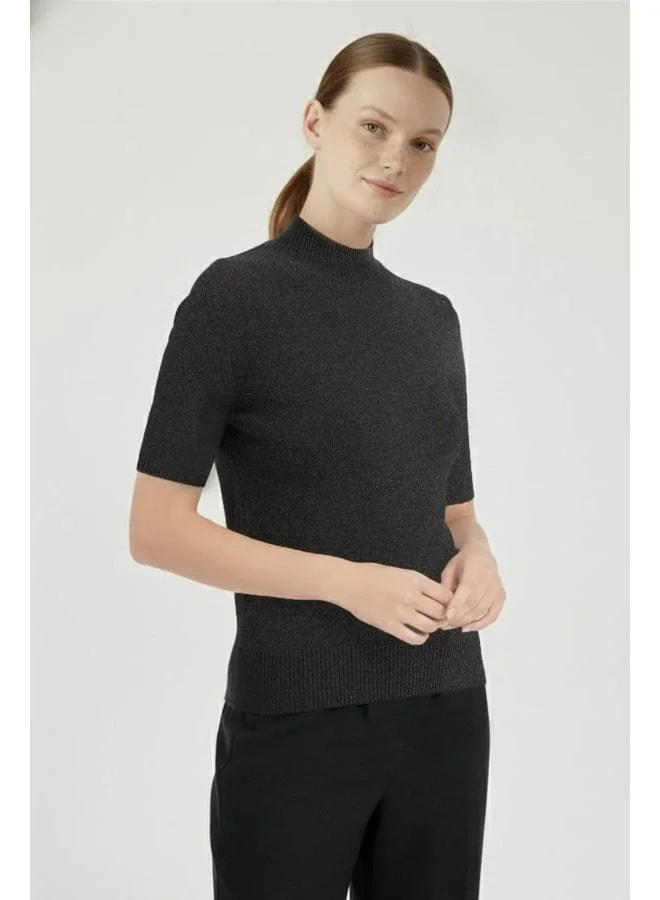 Mısırlı 1951 Dark Grey Half-Neck Short Sleeve Women's Sweater
