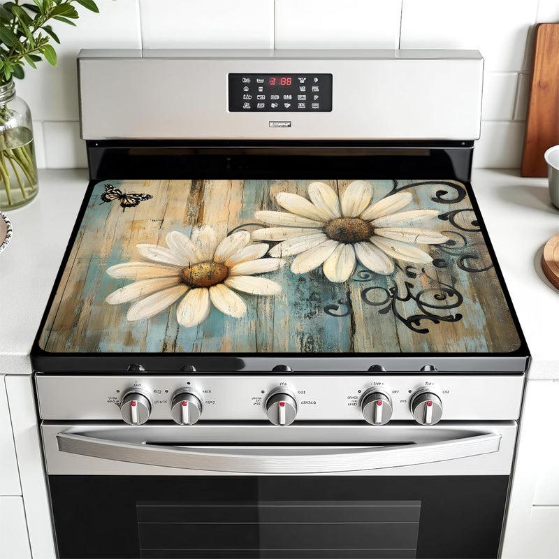 AOHMPT Multi-Design Stove Cover for Glass/Electric Stoves - 3-in-1 Heat-Resistant Protector Mat, Non-Slip Drying Rack 28"x20" - Image 1