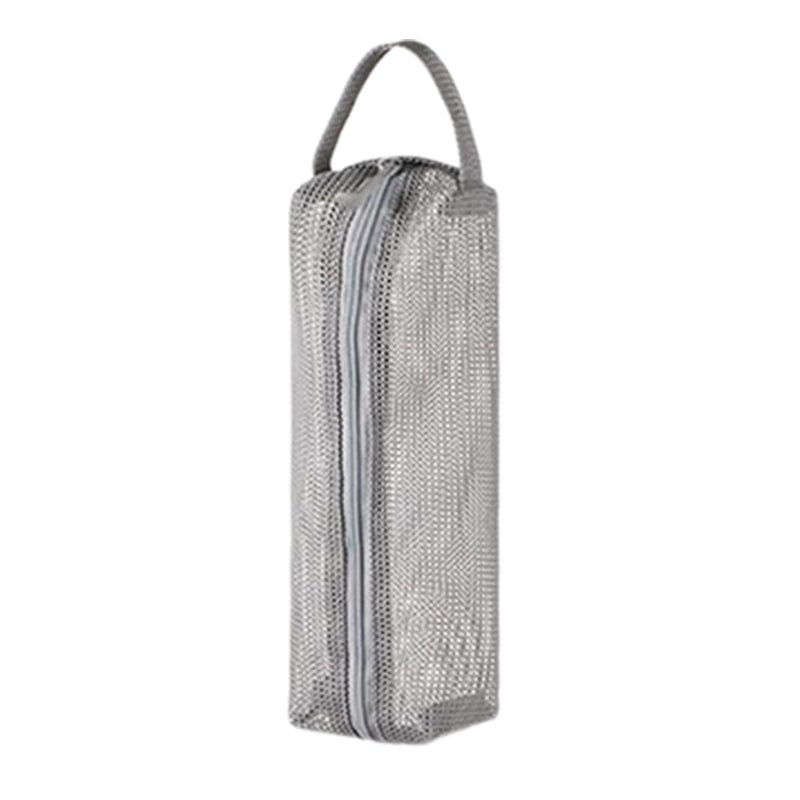Gray Portable Travel Toiletry Bag Mesh Makeup Pouch For Vacation Gym Beach - Image 2