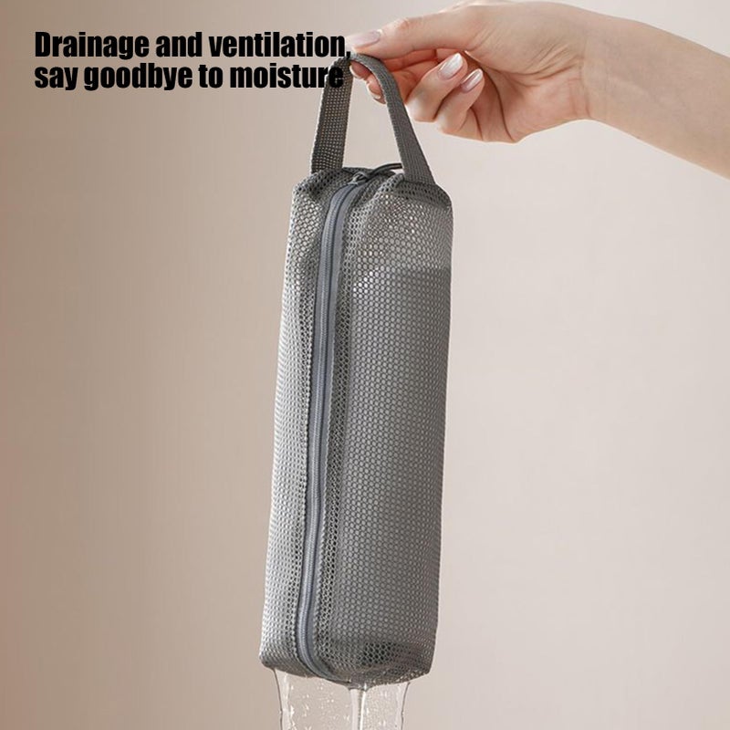 Gray Portable Travel Toiletry Bag Mesh Makeup Pouch For Vacation Gym Beach - Image 5