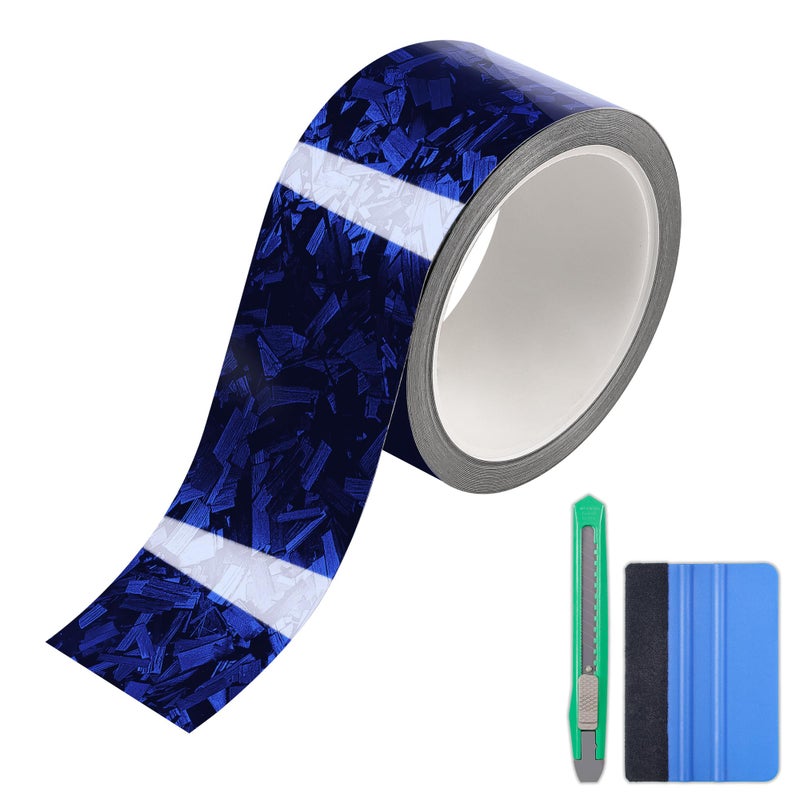 Lypumso Gloss Forged Carbon Fiber Vinyl Wrap Tape 2 x 30ft with Tool Kit for Chrome Delete Door Sill Protector Car Trim Blackout DIY Auto Detailing Blue