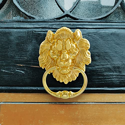 MOLIGOU Lion Head Door Knocker, 6 Inch Decorative Front Door Knocker, Antique Lion Door Ring Pull Handle (Gold) - Image 5