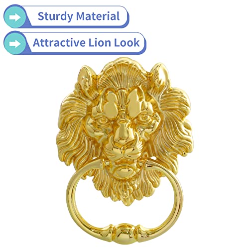 MOLIGOU Lion Head Door Knocker, 6 Inch Decorative Front Door Knocker, Antique Lion Door Ring Pull Handle (Gold) - Image 4