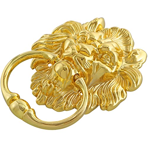 MOLIGOU Lion Head Door Knocker, 6 Inch Decorative Front Door Knocker, Antique Lion Door Ring Pull Handle (Gold) - Image 2