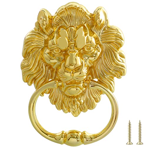 MOLIGOU Lion Head Door Knocker, 6 Inch Decorative Front Door Knocker, Antique Lion Door Ring Pull Handle (Gold) - Image 1