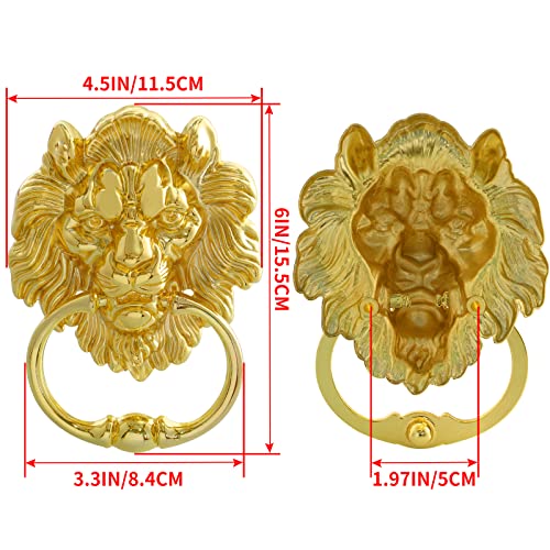 MOLIGOU Lion Head Door Knocker, 6 Inch Decorative Front Door Knocker, Antique Lion Door Ring Pull Handle (Gold) - Image 3