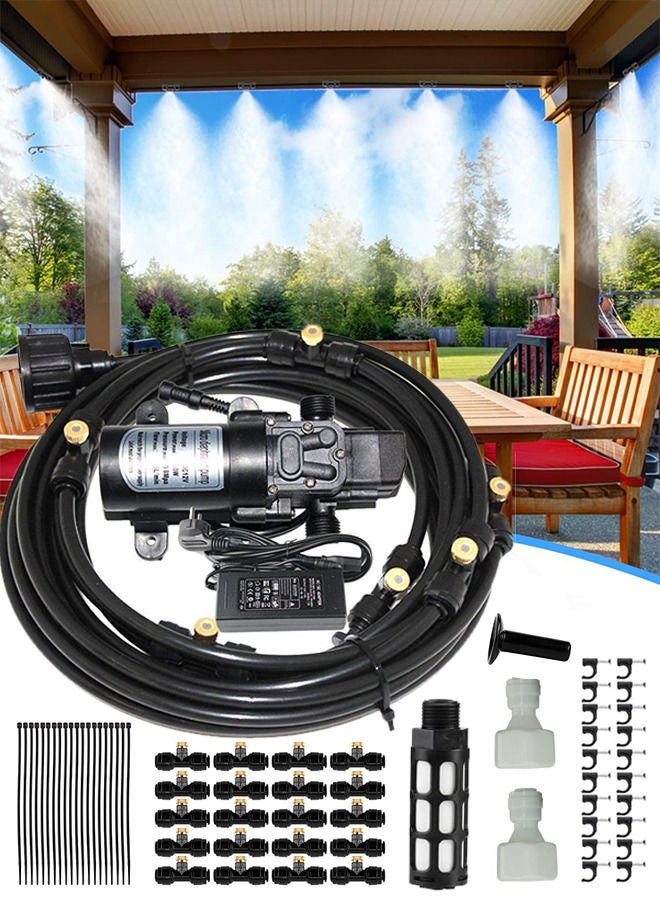 Generic Full Set 20 Meters Misting Cooling System DIY Mist Irrigation with Booster Pump for Outdoor Patio Garden Lawn Greenhouse Waterpark  - Image 1