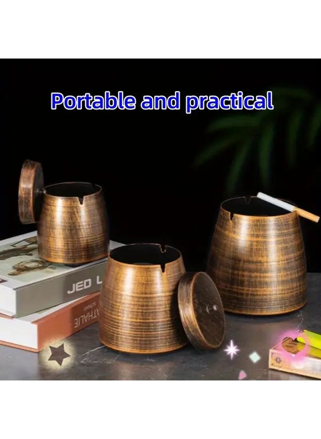 مطفأة سجائر كبيرة من الفولاذ المقاوم للصدأ بغطاء وقاعدة غير قابلة للانزلاق وحامل سيجار وقابلة للحمل لجمع الرماد - Image 2