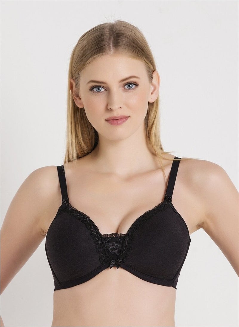 Magic Form 5761 Scalloped Lacy Thin Sponge Nursing Bra - Black  - Image 1