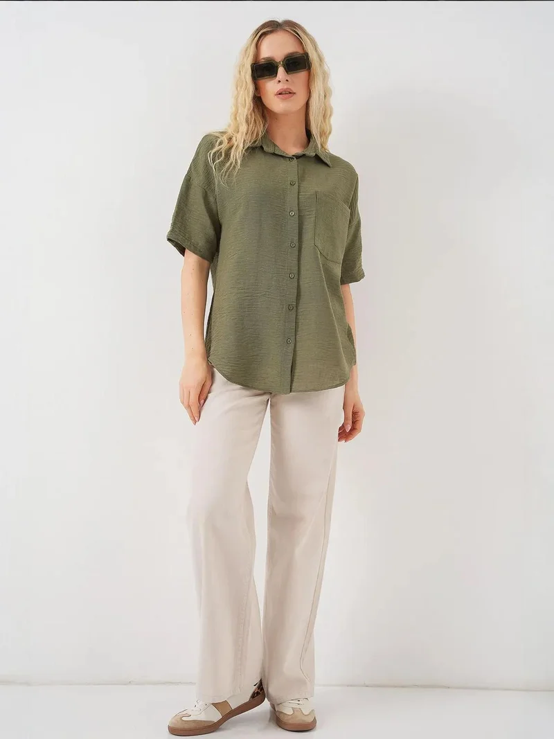 BIG DART BDART Loose Fit Linen Blend Button-Up Shirt with Pocket