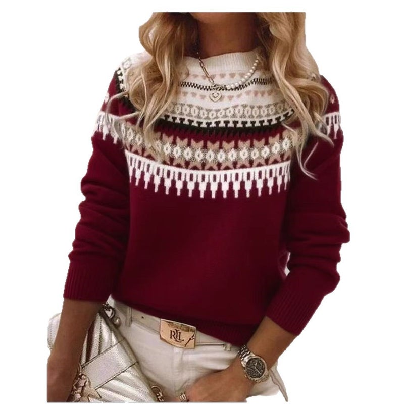 بلوفر نسائي محبوك بقبة مستديرة بقصة واسعة - Image 3