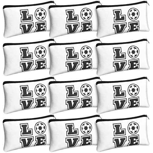 Lauwell 12 Pieces Soccer Makeup Bag Cosmetic Bag with Words Soccer Travel Storage Portable Storage Case Toiletry Accessories with Zippers for Players Teams Women Girls - Image 1