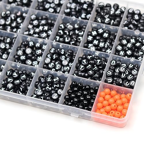 Melius Acrylic Letter Beads, 1450 Pcs Round Alphabet Beads in 28 Grid Box for Jewelry Making, DIY Friendship Bracelets, Necklaces, Key Chains (4x7mm, Black) - Image 5