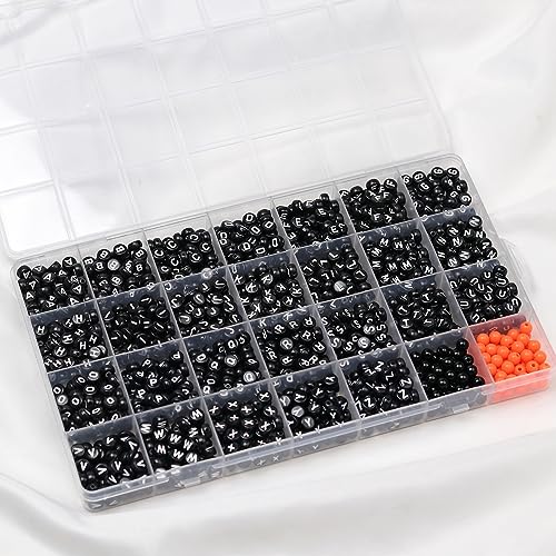 Melius Acrylic Letter Beads, 1450 Pcs Round Alphabet Beads in 28 Grid Box for Jewelry Making, DIY Friendship Bracelets, Necklaces, Key Chains (4x7mm, Black) - Image 4