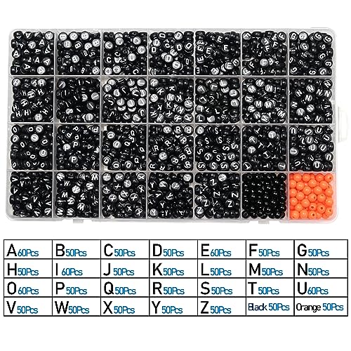 Melius Acrylic Letter Beads, 1450 Pcs Round Alphabet Beads in 28 Grid Box for Jewelry Making, DIY Friendship Bracelets, Necklaces, Key Chains (4x7mm, Black) - Image 2
