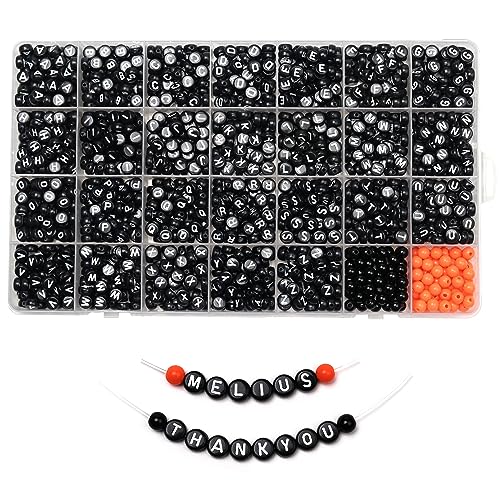 Melius Acrylic Letter Beads, 1450 Pcs Round Alphabet Beads in 28 Grid Box for Jewelry Making, DIY Friendship Bracelets, Necklaces, Key Chains (4x7mm, Black) - Image 1