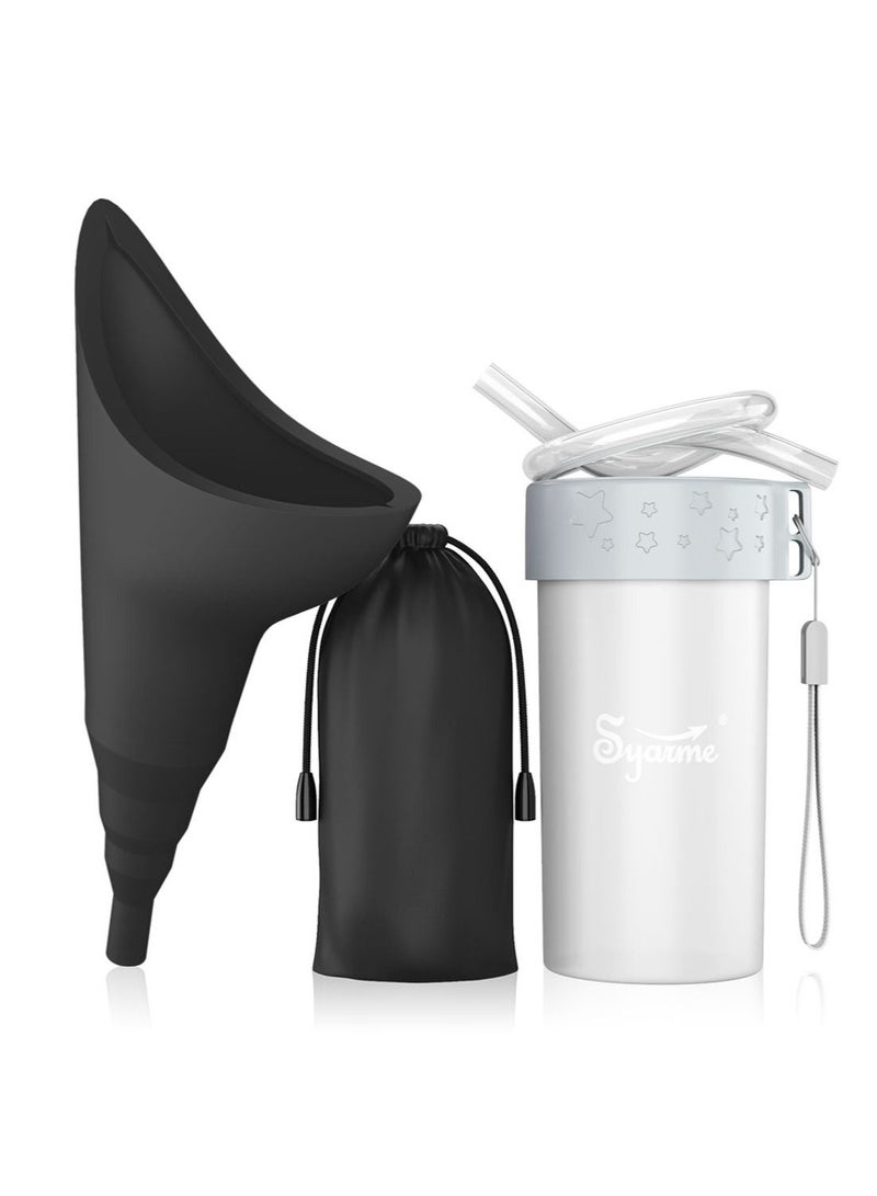 Syarme Feminine Urination Device, Portable Reusable Urinal Funnel with Extension Tube for Travel, Festivals, Camping, Traffic Jams and More, Includes Waterproof Bag and Cup - Black  - Image 1