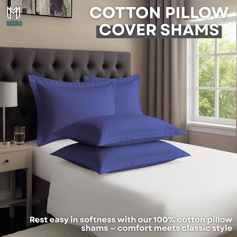 MUSA MUSA® Cotton Pillow Cover Shams - Washable Pillowcases for Sofa Cushions, Bedrooms & Dorm Decor | Hotel Quality Pillow Covers with Envelope Closure & 5cm Side Frame (4, Navy, 50 x 70cm) - Image 3