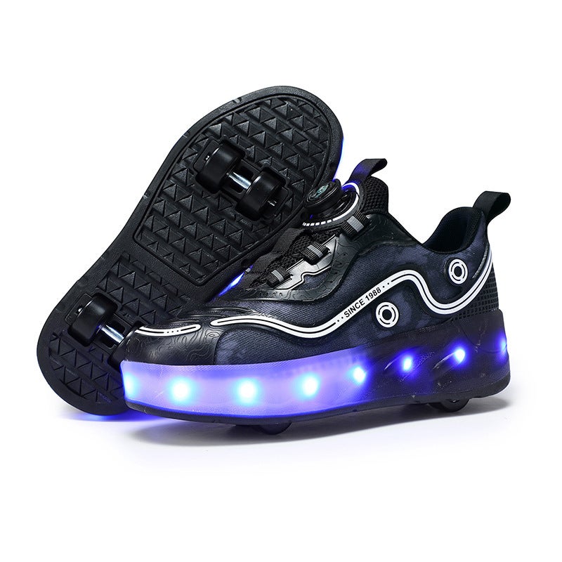 Unisex LED Skate Shoes Double-Wheel 288 black four-wheel belt lamp 
