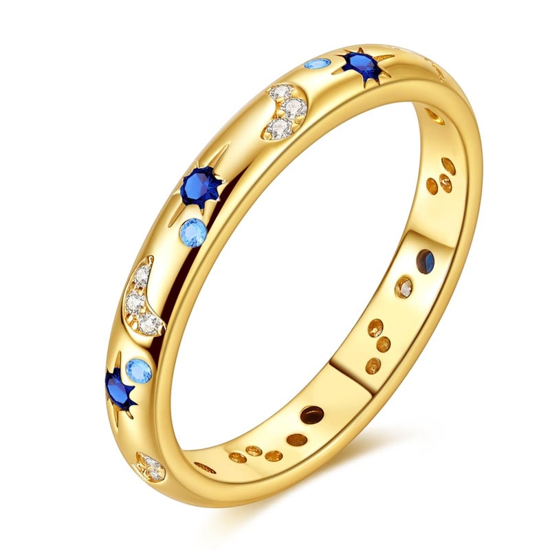 Hapour 925 Sterling Silver Ring for Women,Eternity Gorgeous Rings Stackable Rings for Women as Gifts Ring Size 6(Gold) - Image 1