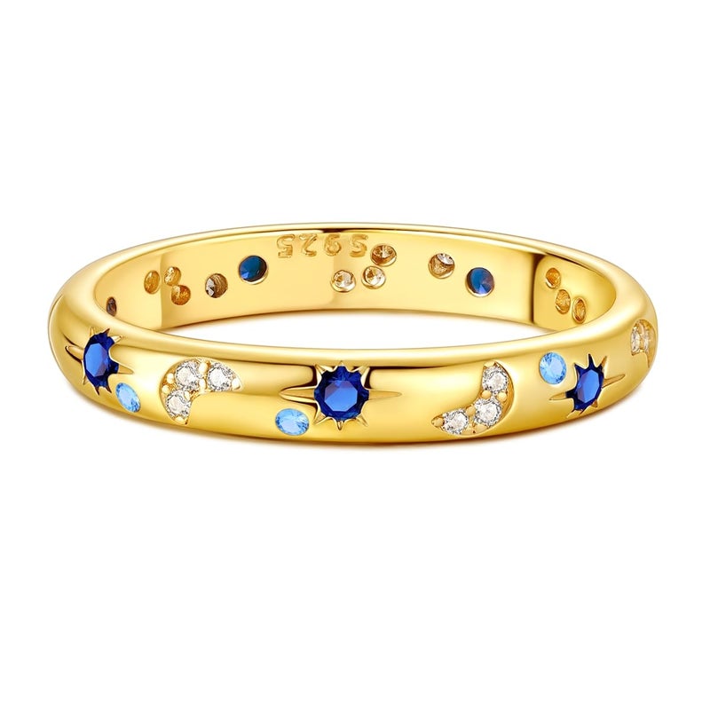 Hapour 925 Sterling Silver Ring for Women,Eternity Gorgeous Rings Stackable Rings for Women as Gifts Ring Size 6(Gold) - Image 3