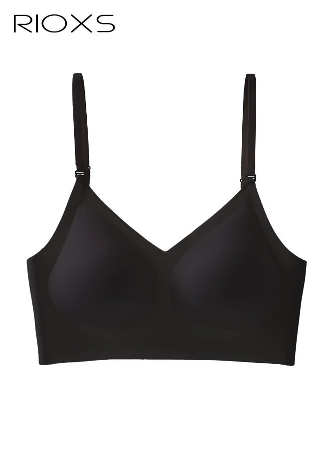 ريوكس لانجري نسائي، حمالة صدر بدون درزات، غير مرئية، مكشوفة الظهر، حمالات قابلة للإزالة وأكواب مبطنة قليلاً، إغلاق بخطاف وعين واحد، دعم مريح، أنماط ارتداء متعددة، أسود. - Image 1